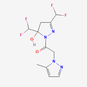 molecular formula C11H12F4N4O2 B4595843 1-[3,5-BIS(DIFLUOROMETHYL)-5-HYDROXY-4,5-DIHYDRO-1H-PYRAZOL-1-YL]-2-(5-METHYL-1H-PYRAZOL-1-YL)-1-ETHANONE 