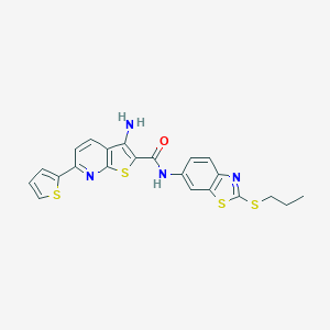 molecular formula C22H18N4OS4 B459585 3-amino-N-(2-propylsulfanyl-1,3-benzothiazol-6-yl)-6-thiophen-2-ylthieno[2,3-b]pyridine-2-carboxamide CAS No. 445267-04-9