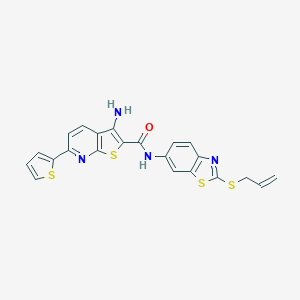 molecular formula C22H16N4OS4 B459587 N-[2-(allylsulfanyl)-1,3-benzothiazol-6-yl]-3-amino-6-(2-thienyl)thieno[2,3-b]pyridine-2-carboxamide CAS No. 445267-05-0