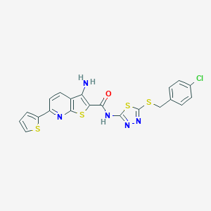 molecular formula C21H14ClN5OS4 B459588 3-amino-N-[5-[(4-chlorophenyl)methylsulfanyl]-1,3,4-thiadiazol-2-yl]-6-thiophen-2-ylthieno[2,3-b]pyridine-2-carboxamide CAS No. 445267-12-9