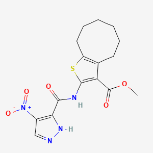 molecular formula C16H18N4O5S B4595967 methyl 2-{[(4-nitro-1H-pyrazol-3-yl)carbonyl]amino}-4,5,6,7,8,9-hexahydrocycloocta[b]thiophene-3-carboxylate 