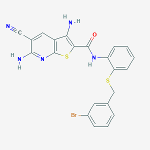 molecular formula C22H16BrN5OS2 B459604 3,6-diamino-N-(2-{[(3-bromophenyl)methyl]sulfanyl}phenyl)-5-cyanothieno[2,3-b]pyridine-2-carboxamide CAS No. 445267-29-8