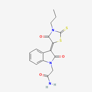 2-[(3Z)-2-oxo-3-(4-oxo-3-propyl-2-thioxo-1,3-thiazolidin-5-ylidene)-2,3-dihydro-1H-indol-1-yl]acetamide