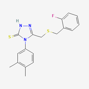 molecular formula C18H18FN3S2 B4596107 4-(3,4-dimethylphenyl)-5-{[(2-fluorobenzyl)thio]methyl}-4H-1,2,4-triazole-3-thiol 