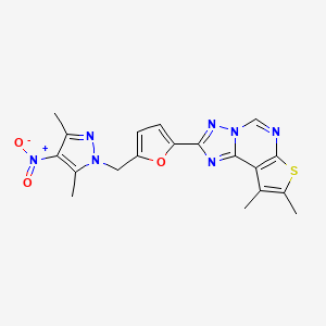 molecular formula C19H17N7O3S B4596318 2-{5-[(3,5-dimethyl-4-nitro-1H-pyrazol-1-yl)methyl]-2-furyl}-8,9-dimethylthieno[3,2-e][1,2,4]triazolo[1,5-c]pyrimidine 