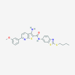molecular formula C26H24N4O2S3 B459652 3-amino-N-(2-butylsulfanyl-1,3-benzothiazol-6-yl)-6-(3-methoxyphenyl)thieno[2,3-b]pyridine-2-carboxamide CAS No. 445267-93-6