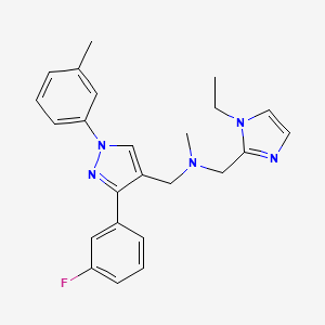 molecular formula C24H26FN5 B4596609 1-(1-ethyl-1H-imidazol-2-yl)-N-{[3-(3-fluorophenyl)-1-(3-methylphenyl)-1H-pyrazol-4-yl]methyl}-N-methylmethanamine 