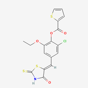 2-chloro-6-ethoxy-4-[(4-oxo-2-thioxo-1,3-thiazolidin-5-ylidene)methyl]phenyl 2-thiophenecarboxylate