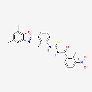 molecular formula C25H22N4O4S B4596712 N-({[3-(5,7-dimethyl-1,3-benzoxazol-2-yl)-2-methylphenyl]amino}carbonothioyl)-2-methyl-3-nitrobenzamide 