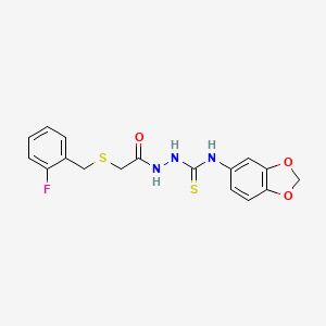 molecular formula C17H16FN3O3S2 B4596729 N-1,3-苯并二氧杂环-5-基-2-{[(2-氟苄基)硫代]乙酰}肼基碳硫酰胺 