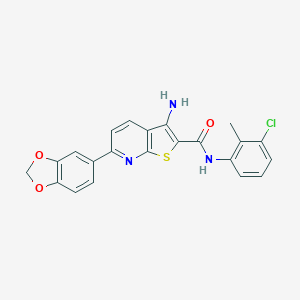 molecular formula C22H16ClN3O3S B459678 3-amino-6-(1,3-benzodioxol-5-yl)-N-(3-chloro-2-methylphenyl)thieno[2,3-b]pyridine-2-carboxamide CAS No. 625369-45-1