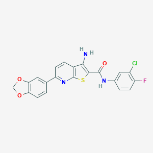 molecular formula C21H13ClFN3O3S B459684 3-amino-6-(1,3-benzodioxol-5-yl)-N-(3-chloro-4-fluorophenyl)thieno[2,3-b]pyridine-2-carboxamide 