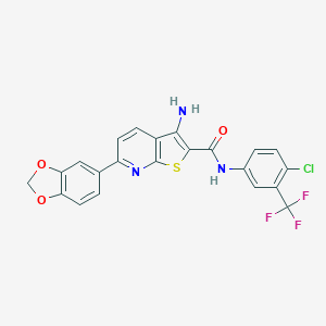 molecular formula C22H13ClF3N3O3S B459691 3-amino-6-(1,3-benzodioxol-5-yl)-N-[4-chloro-3-(trifluoromethyl)phenyl]thieno[2,3-b]pyridine-2-carboxamide CAS No. 625369-78-0