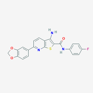 molecular formula C21H14FN3O3S B459693 3-amino-6-(1,3-benzodioxol-5-yl)-N-(4-fluorophenyl)thieno[2,3-b]pyridine-2-carboxamide 