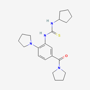 molecular formula C21H30N4OS B4596953 N-cyclopentyl-N'-[2-(1-pyrrolidinyl)-5-(1-pyrrolidinylcarbonyl)phenyl]thiourea 