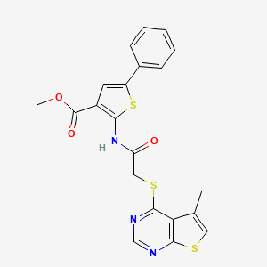 molecular formula C22H19N3O3S3 B4597208 2-({[(5,6-二甲基噻吩并[2,3-d]嘧啶-4-基)硫]乙酰}氨基)-5-苯基-3-噻吩甲酸甲酯 