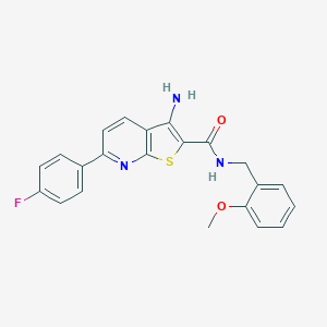 molecular formula C22H18FN3O2S B459729 3-amino-6-(4-fluorophenyl)-N-(2-methoxybenzyl)thieno[2,3-b]pyridine-2-carboxamide CAS No. 625370-09-4