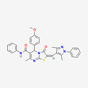 molecular formula C33H29N5O3S B4597414 2-[(3,5-dimethyl-1-phenyl-1H-pyrazol-4-yl)methylene]-5-(4-methoxyphenyl)-7-methyl-3-oxo-N-phenyl-2,3-dihydro-5H-[1,3]thiazolo[3,2-a]pyrimidine-6-carboxamide 