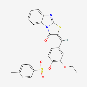 molecular formula C25H20N2O5S2 B4597480 2-ethoxy-4-[(3-oxo[1,3]thiazolo[3,2-a]benzimidazol-2(3H)-ylidene)methyl]phenyl 4-methylbenzenesulfonate 