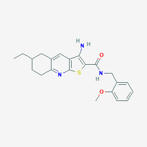 molecular formula C22H25N3O2S B459765 3-amino-6-ethyl-N-(2-methoxybenzyl)-5,6,7,8-tetrahydrothieno[2,3-b]quinoline-2-carboxamide CAS No. 445268-91-7