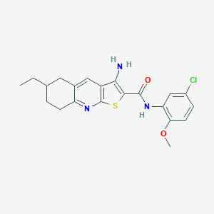 molecular formula C21H22ClN3O2S B459775 3-amino-N-(5-chloro-2-methoxyphenyl)-6-ethyl-5,6,7,8-tetrahydrothieno[2,3-b]quinoline-2-carboxamide CAS No. 445268-99-5