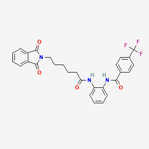 molecular formula C28H24F3N3O4 B4597760 N-{2-[6-(1,3-DIOXO-2,3-DIHYDRO-1H-ISOINDOL-2-YL)HEXANAMIDO]PHENYL}-4-(TRIFLUOROMETHYL)BENZAMIDE 