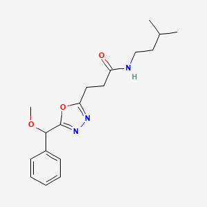 molecular formula C18H25N3O3 B4597777 3-{5-[methoxy(phenyl)methyl]-1,3,4-oxadiazol-2-yl}-N-(3-methylbutyl)propanamide 