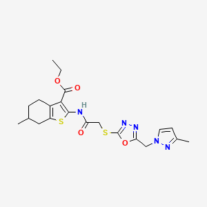 molecular formula C21H25N5O4S2 B4597876 ethyl 6-methyl-2-{[({5-[(3-methyl-1H-pyrazol-1-yl)methyl]-1,3,4-oxadiazol-2-yl}thio)acetyl]amino}-4,5,6,7-tetrahydro-1-benzothiophene-3-carboxylate 