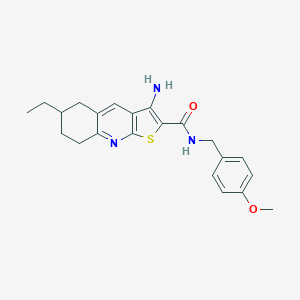 molecular formula C22H25N3O2S B459811 3-amino-6-ethyl-N-(4-methoxybenzyl)-5,6,7,8-tetrahydrothieno[2,3-b]quinoline-2-carboxamide CAS No. 445269-14-7