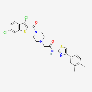 molecular formula C26H24Cl2N4O2S2 B4598123 2-{4-[(3,6-dichloro-1-benzothien-2-yl)carbonyl]-1-piperazinyl}-N-[4-(3,4-dimethylphenyl)-1,3-thiazol-2-yl]acetamide CAS No. 883547-95-3