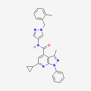 molecular formula C28H26N6O B4598168 6-cyclopropyl-3-methyl-N-[1-(2-methylbenzyl)-1H-pyrazol-4-yl]-1-phenyl-1H-pyrazolo[3,4-b]pyridine-4-carboxamide CAS No. 1006329-03-8