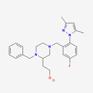 molecular formula C25H31FN4O B4598198 2-{1-benzyl-4-[2-(3,5-dimethyl-1H-pyrazol-1-yl)-5-fluorobenzyl]-2-piperazinyl}ethanol 