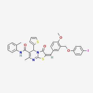 (2E)-2-{3-[(4-iodophenoxy)methyl]-4-methoxybenzylidene}-7-methyl-N-(2-methylphenyl)-3-oxo-5-(thiophen-2-yl)-2,3-dihydro-5H-[1,3]thiazolo[3,2-a]pyrimidine-6-carboxamide