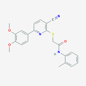 molecular formula C23H21N3O3S B459830 2-{[3-cyano-6-(3,4-dimethoxyphenyl)pyridin-2-yl]sulfanyl}-N-(2-methylphenyl)acetamide CAS No. 489402-23-5
