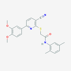 molecular formula C24H23N3O3S B459832 2-{[3-cyano-6-(3,4-dimethoxyphenyl)pyridin-2-yl]sulfanyl}-N-(2,5-dimethylphenyl)acetamide CAS No. 487035-40-5