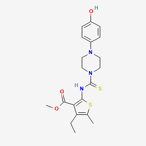 molecular formula C20H25N3O3S2 B4598325 methyl 4-ethyl-2-({[4-(4-hydroxyphenyl)-1-piperazinyl]carbonothioyl}amino)-5-methyl-3-thiophenecarboxylate 