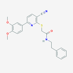 molecular formula C24H23N3O3S B459833 2-{[3-cyano-6-(3,4-dimethoxyphenyl)pyridin-2-yl]sulfanyl}-N-(2-phenylethyl)acetamide CAS No. 488094-59-3