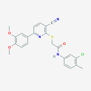 molecular formula C23H20ClN3O3S B459834 N-(3-chloro-4-methylphenyl)-2-{[3-cyano-6-(3,4-dimethoxyphenyl)pyridin-2-yl]sulfanyl}acetamide CAS No. 499117-40-7