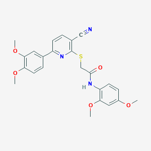 2-{[3-cyano-6-(3,4-dimethoxyphenyl)pyridin-2-yl]sulfanyl}-N-(2,4-dimethoxyphenyl)acetamide