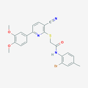 N-(2-bromo-4-methylphenyl)-2-{[3-cyano-6-(3,4-dimethoxyphenyl)pyridin-2-yl]sulfanyl}acetamide