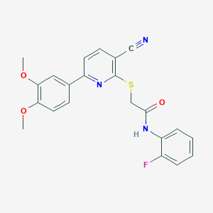 molecular formula C22H18FN3O3S B459841 2-{[3-cyano-6-(3,4-dimethoxyphenyl)pyridin-2-yl]sulfanyl}-N-(2-fluorophenyl)acetamide 