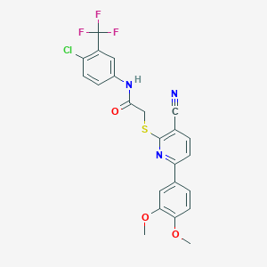 molecular formula C23H17ClF3N3O3S B459842 N-[4-chloro-3-(trifluoromethyl)phenyl]-2-[3-cyano-6-(3,4-dimethoxyphenyl)pyridin-2-yl]sulfanylacetamide CAS No. 487037-51-4