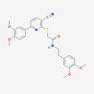 molecular formula C26H27N3O5S B459843 2-{[3-cyano-6-(3,4-dimethoxyphenyl)pyridin-2-yl]sulfanyl}-N-[2-(3,4-dimethoxyphenyl)ethyl]acetamide CAS No. 489461-89-4