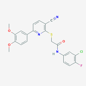 molecular formula C22H17ClFN3O3S B459844 N-(3-chloro-4-fluorophenyl)-2-{[3-cyano-6-(3,4-dimethoxyphenyl)pyridin-2-yl]sulfanyl}acetamide CAS No. 497244-81-2