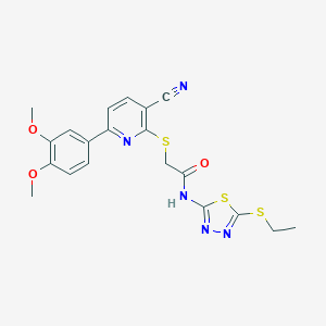 molecular formula C20H19N5O3S3 B459846 2-[3-cyano-6-(3,4-dimethoxyphenyl)pyridin-2-yl]sulfanyl-N-(5-ethylsulfanyl-1,3,4-thiadiazol-2-yl)acetamide CAS No. 500275-48-9