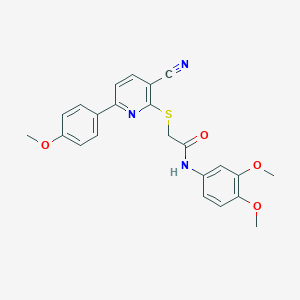 molecular formula C23H21N3O4S B459854 2-{[3-cyano-6-(4-methoxyphenyl)pyridin-2-yl]sulfanyl}-N-(3,4-dimethoxyphenyl)acetamide CAS No. 500271-99-8