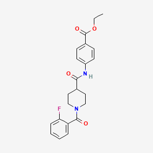 molecular formula C22H23FN2O4 B4598561 ethyl 4-({[1-(2-fluorobenzoyl)-4-piperidinyl]carbonyl}amino)benzoate 