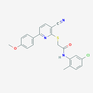molecular formula C22H18ClN3O2S B459861 N-(5-chloro-2-methylphenyl)-2-{[3-cyano-6-(4-methoxyphenyl)pyridin-2-yl]sulfanyl}acetamide CAS No. 489402-73-5