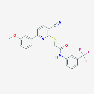 molecular formula C22H16F3N3O2S B459866 2-{[3-cyano-6-(3-methoxyphenyl)-2-pyridinyl]sulfanyl}-N-[3-(trifluoromethyl)phenyl]acetamide CAS No. 445269-51-2