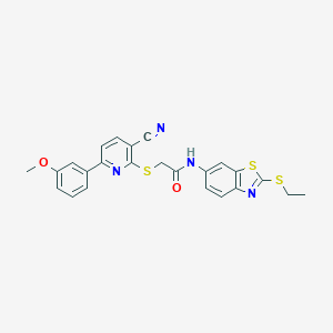 molecular formula C24H20N4O2S3 B459871 2-[3-cyano-6-(3-methoxyphenyl)pyridin-2-yl]sulfanyl-N-(2-ethylsulfanyl-1,3-benzothiazol-6-yl)acetamide CAS No. 445380-77-8